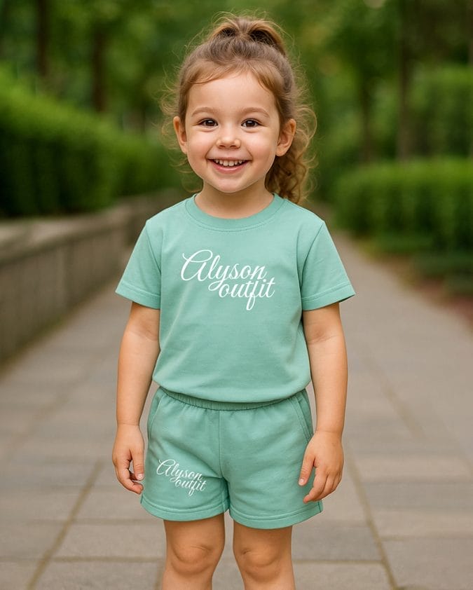 Premium Kids Summer Set Mint Edition T-Shirt with Black Shorts – Alyson Outfit