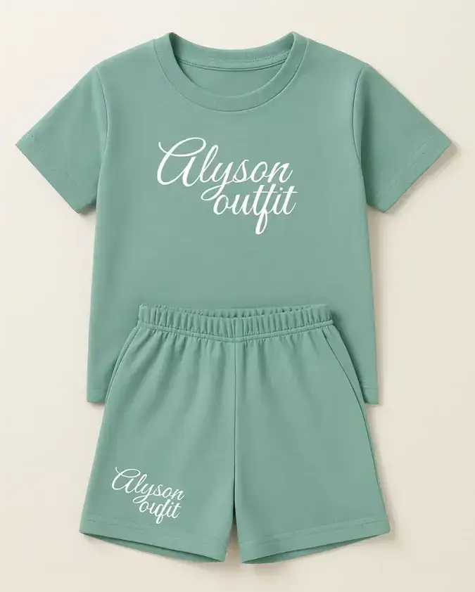 Premium Kids Summer Set Mint Edition T-Shirt with Black Shorts – Alyson Outfit