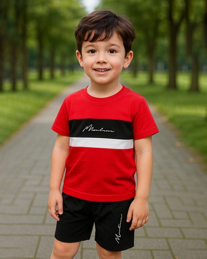 Mountain Red and Black Boys Summer Set – T-Shirt & Shorts