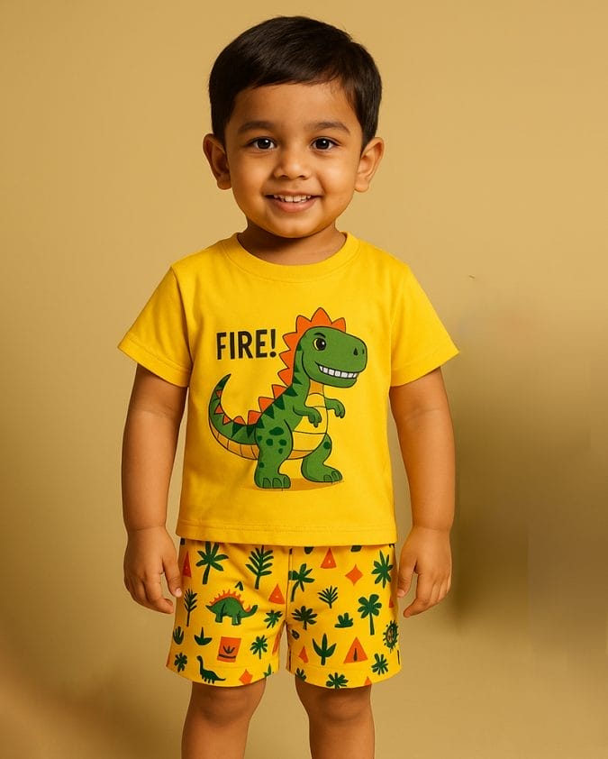 Standing Crocodile Mustard Yellow Baby Set – T Shirt & Shorts