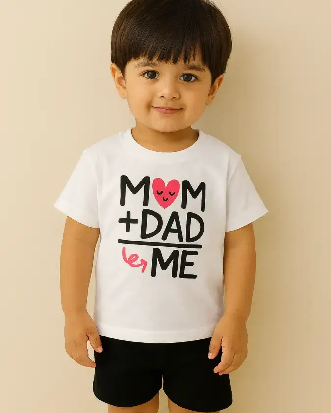 Mom Dad Love Me kids summer set white T-shirt and black shorts