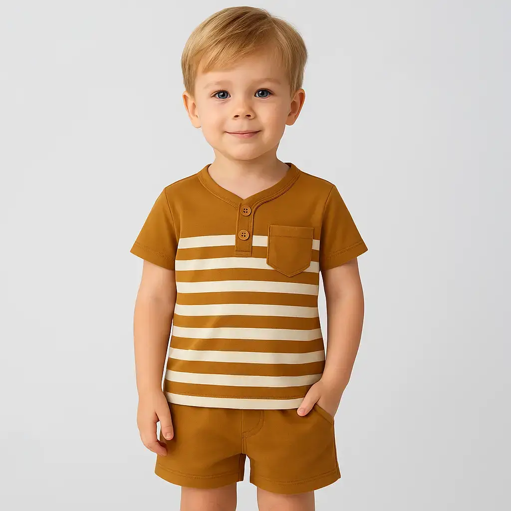 brown striped kids boy summer set t-shirt and shorts outfit