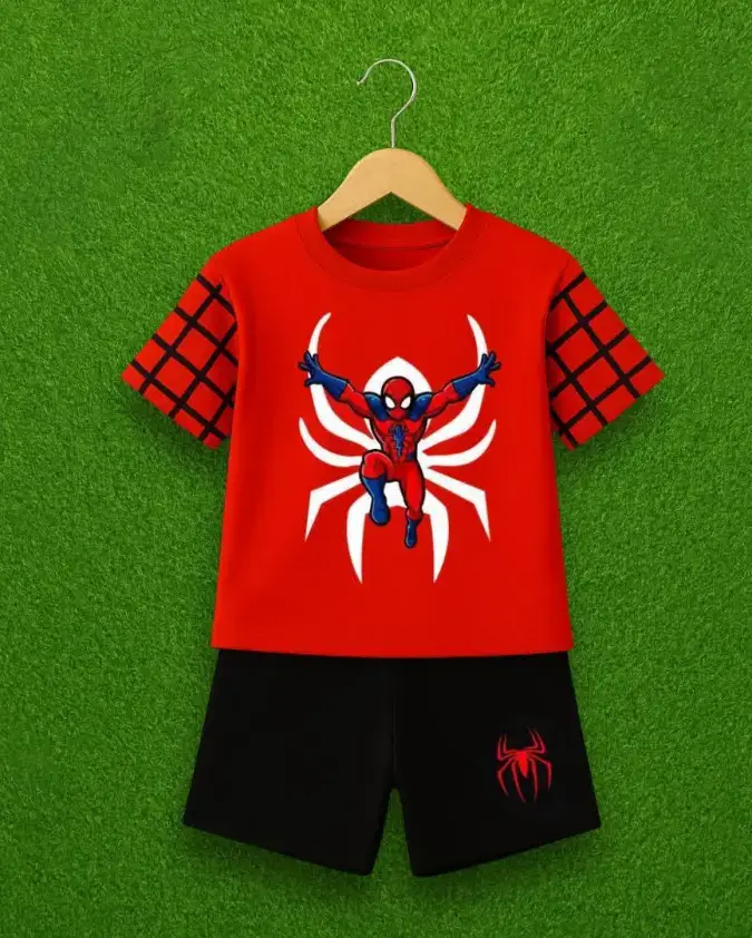 Spiderman kids summer set red T-shirt with black shorts