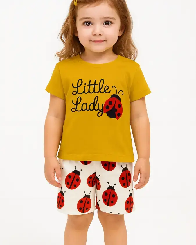 Little Lady Ladybug kids summer set yellow T-shirt and shorts