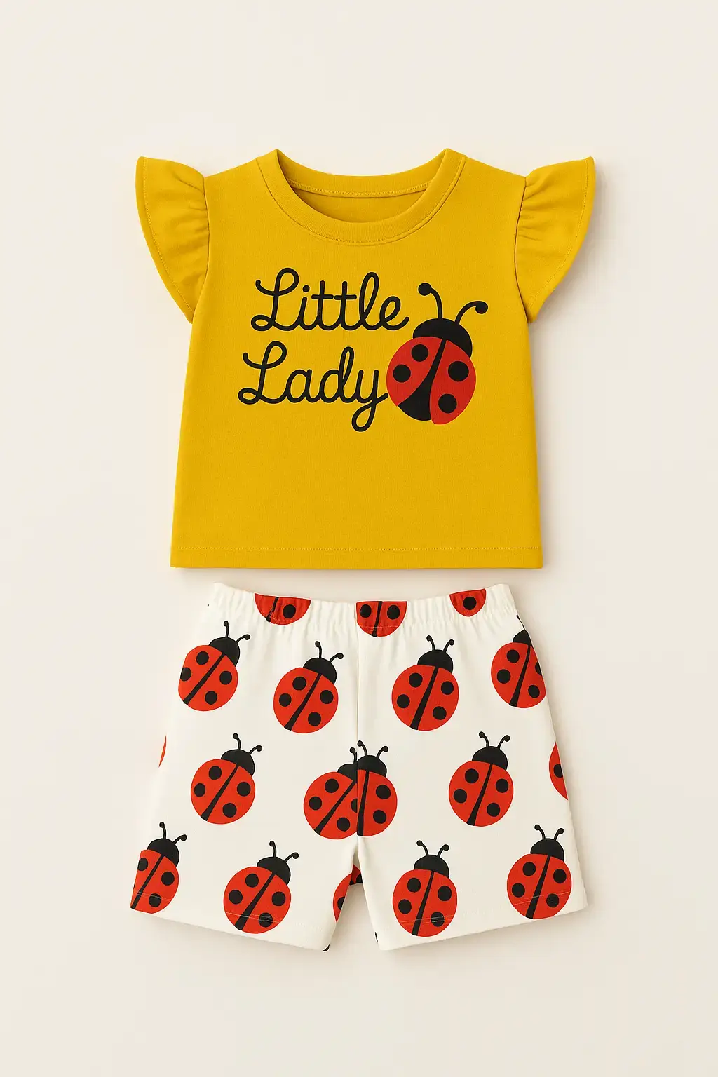 Little Lady Ladybug kids summer set yellow T-shirt and shorts