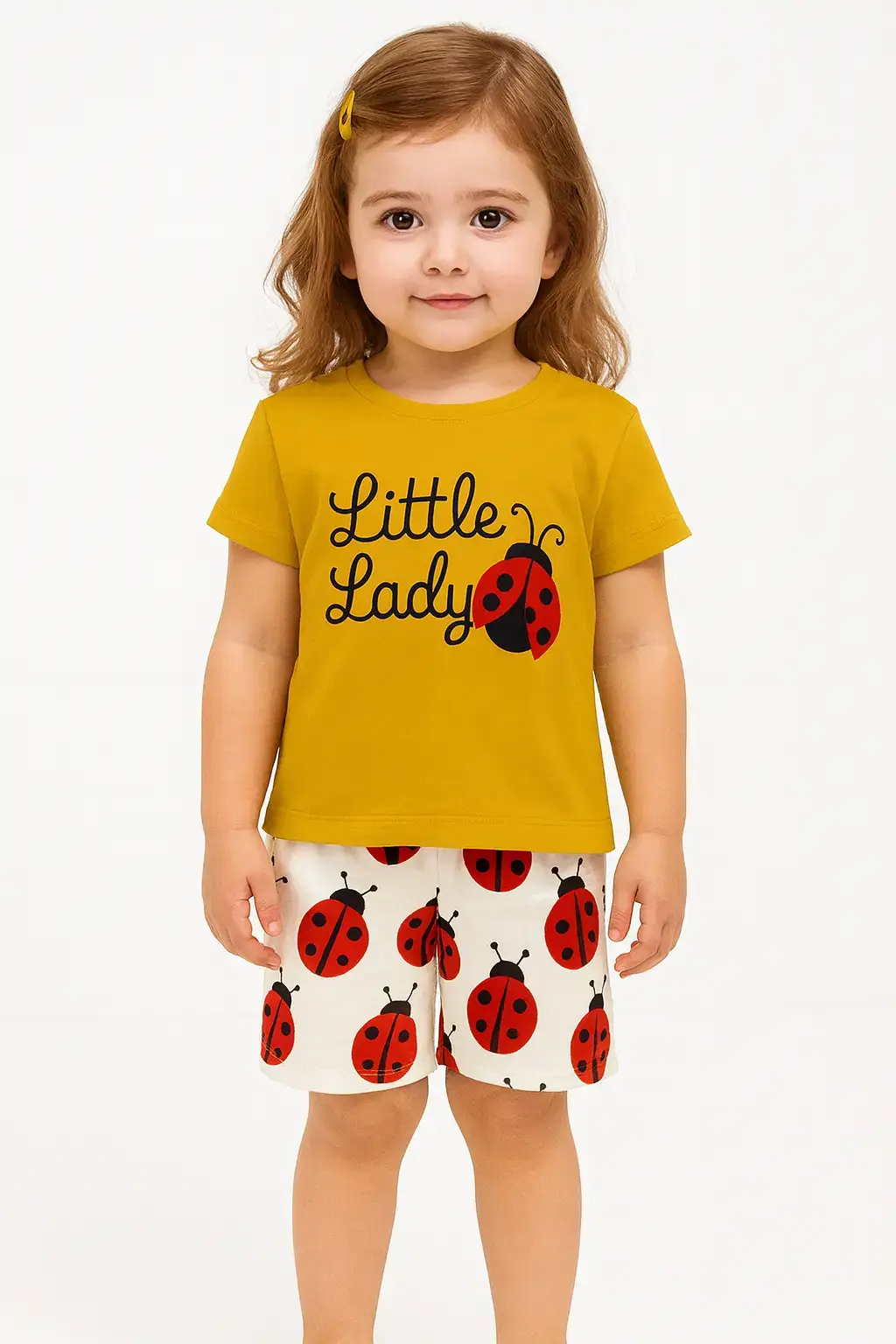 Little Lady Ladybug kids summer set yellow T-shirt and shorts