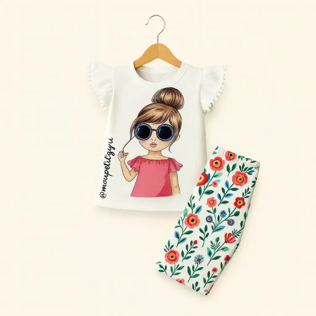 Floral Girl Sunglasses Kids Summer Set – Stylish T-Shirt & Shorts