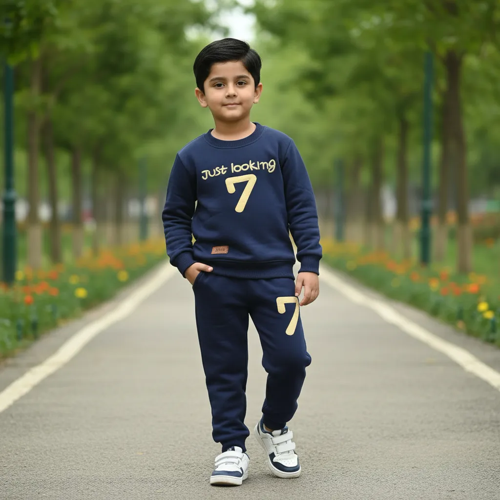 just looking 7 navy blue kids winter set with matching pant