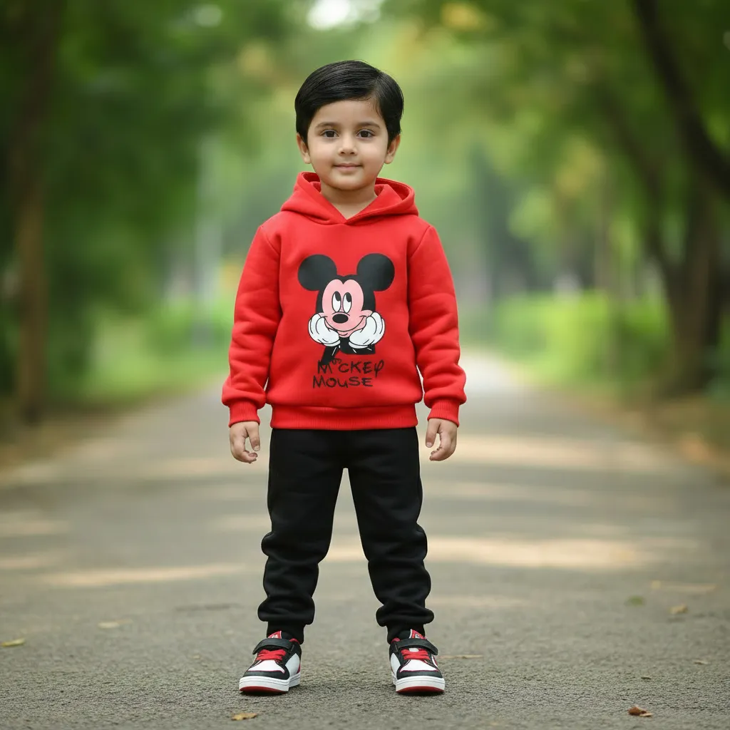 red mickey mouse kids winter hoodie jogger set for boys