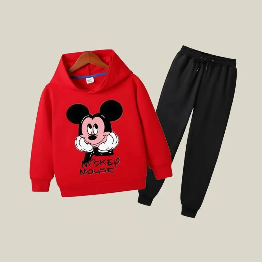 red mickey mouse kids winter hoodie jogger set for boys