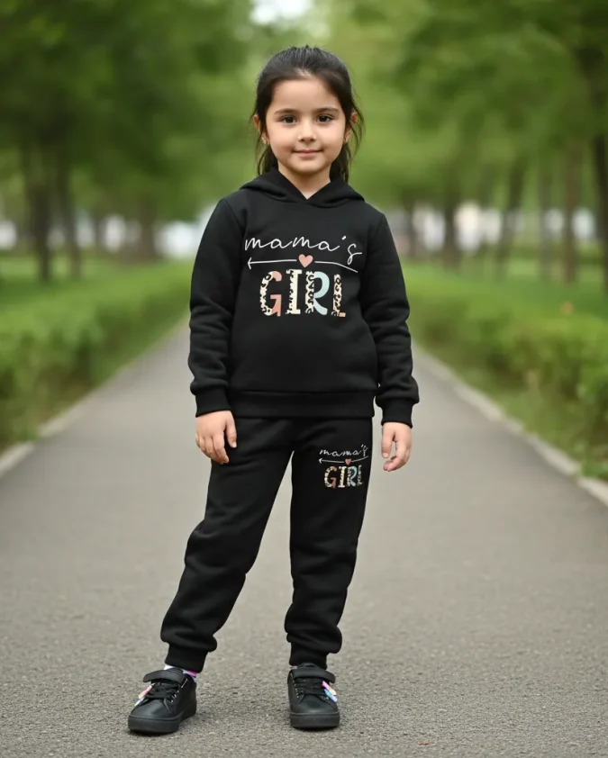 mamas girl black kids winter hoodie jogger set for girls