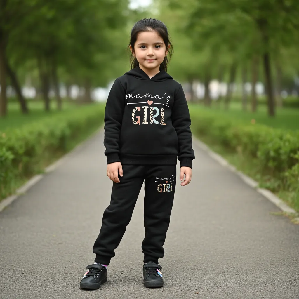 mamas girl black kids winter hoodie jogger set for girls