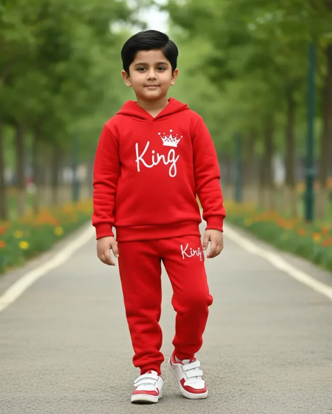 king red kids winter hoodie jogger set for boys