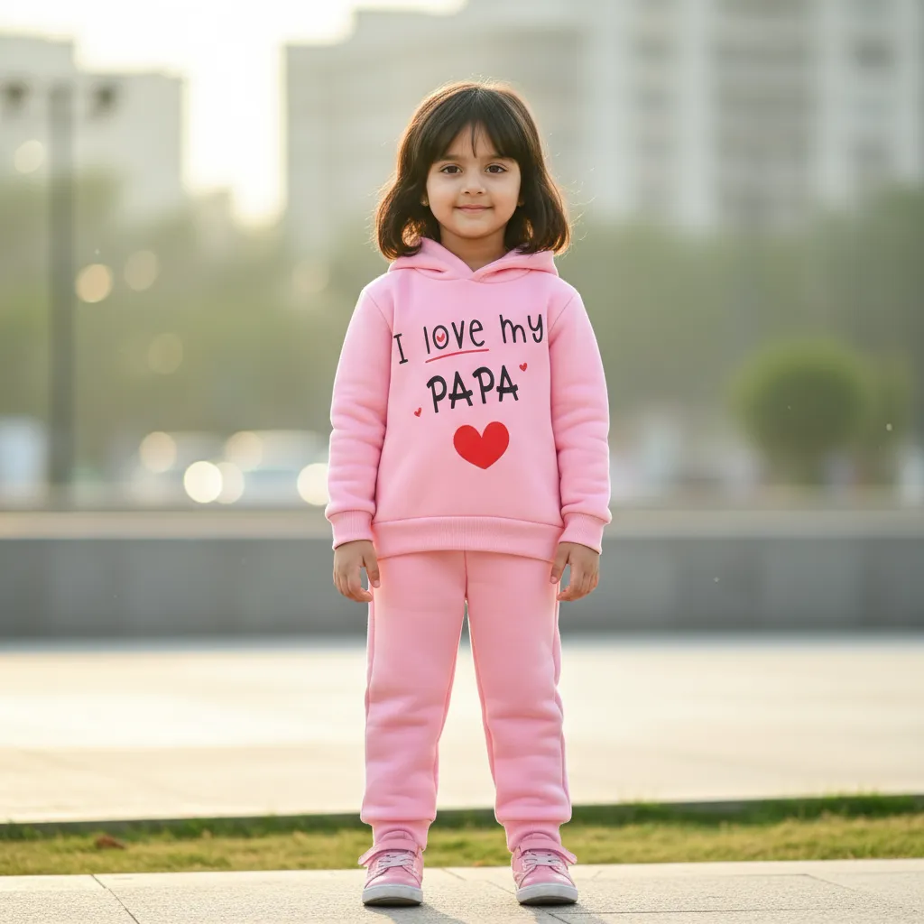kids winter hoodie set i love my papa pink