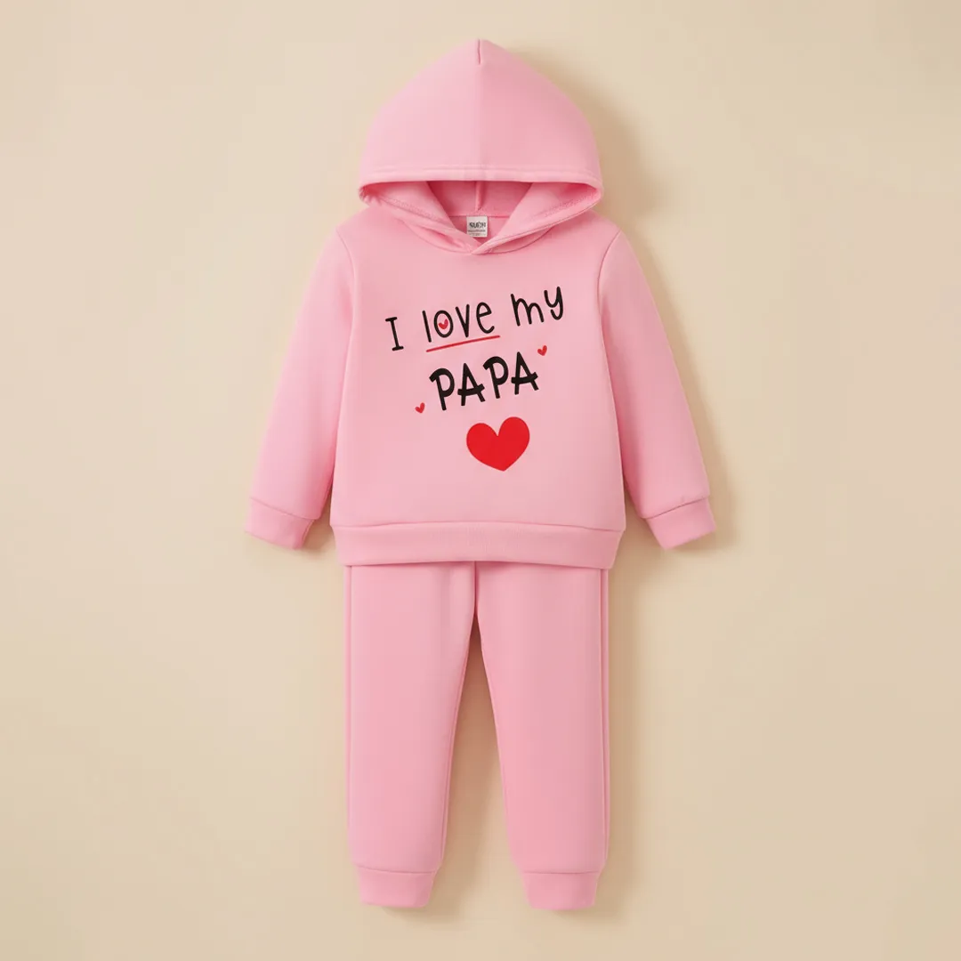 kids winter hoodie set for baby girl pink