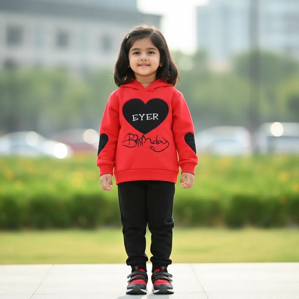 EYER Birthday red kids winter hoodie set with black jogger
