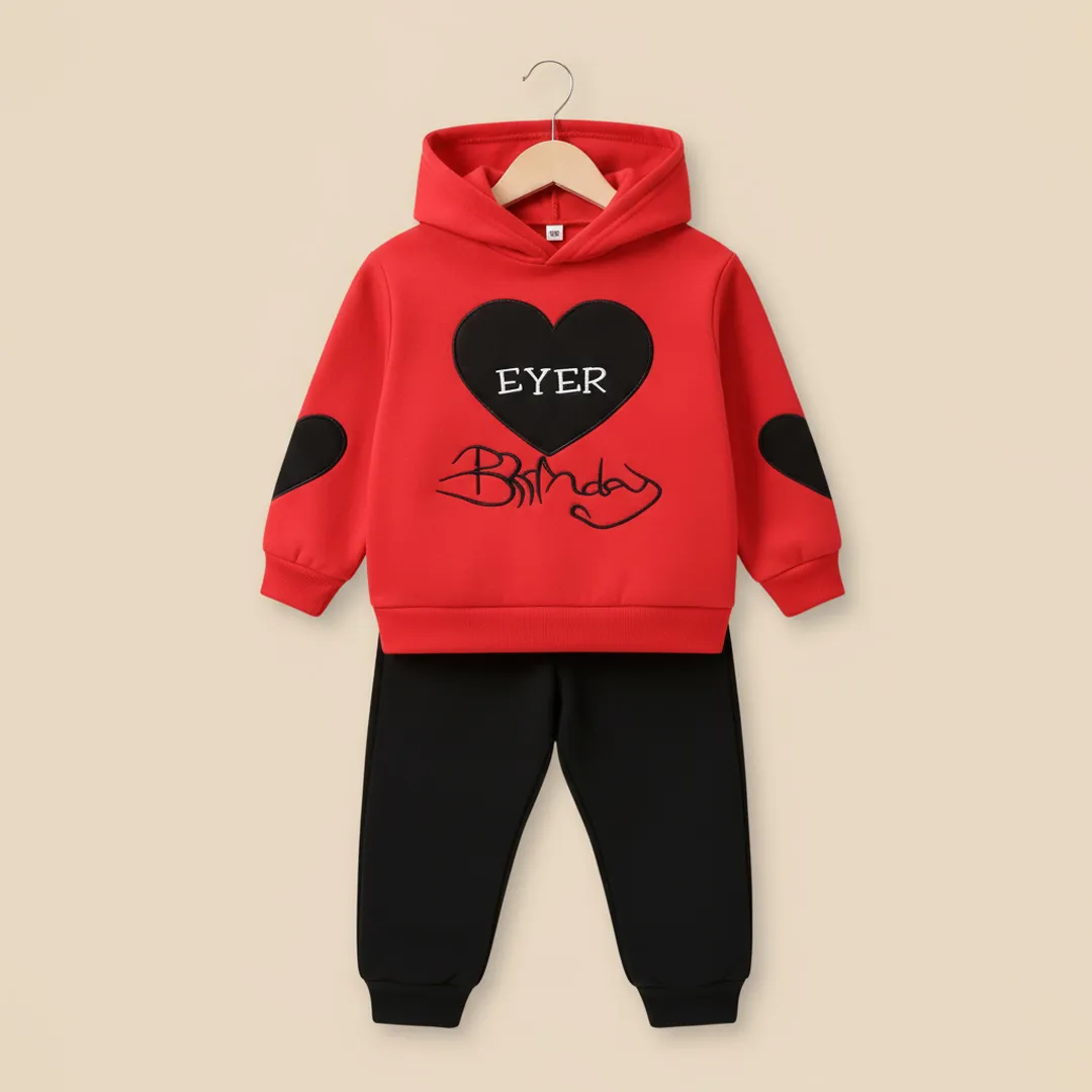 EYER Birthday red kids winter hoodie set with black jogger
