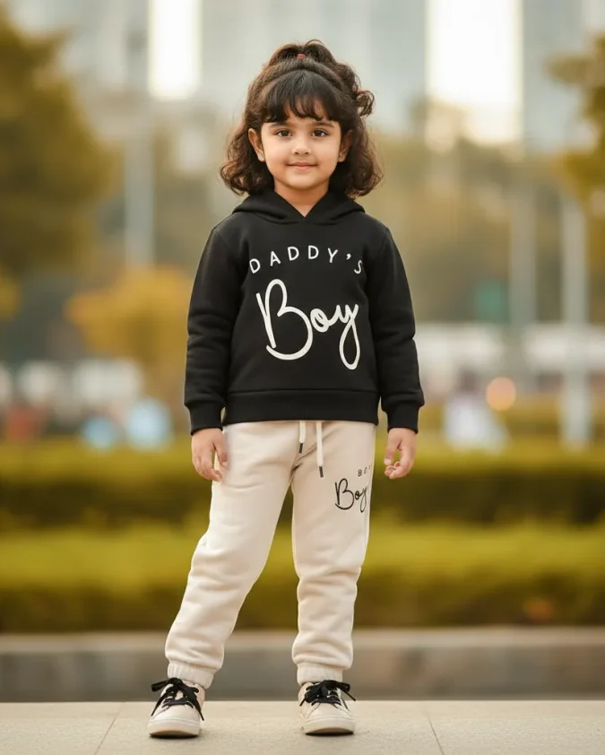Daddy’s Boy black kids winter hoodie set with jogger