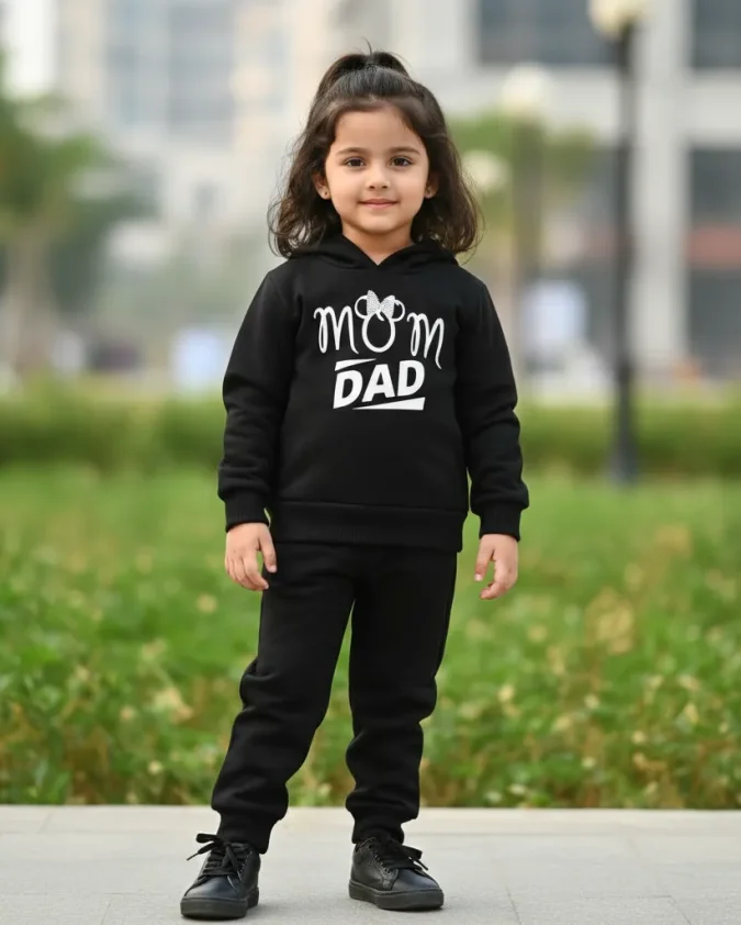 Mom Dad black kids winter hoodie set with jogger