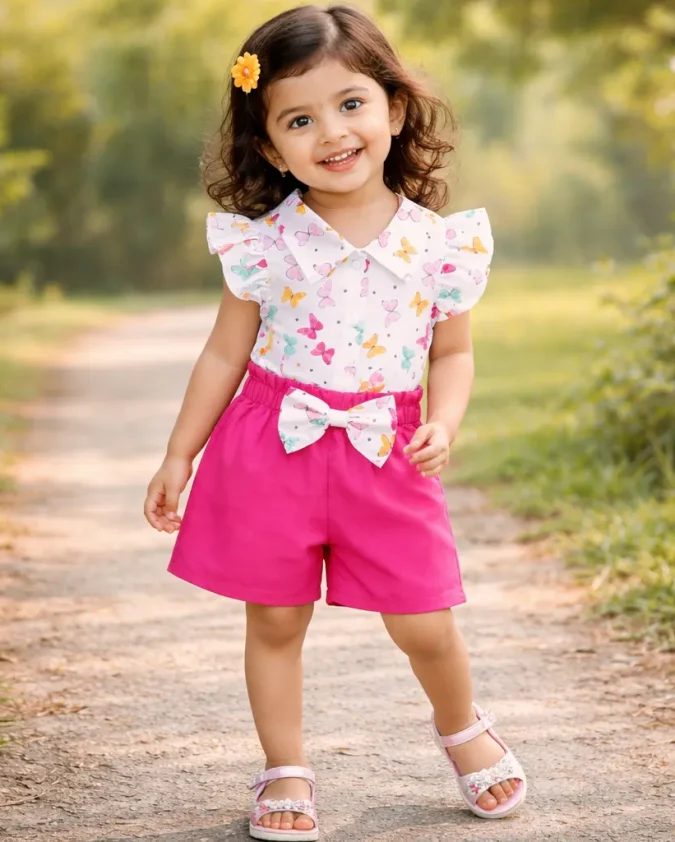 girls butterfly print top shorts set