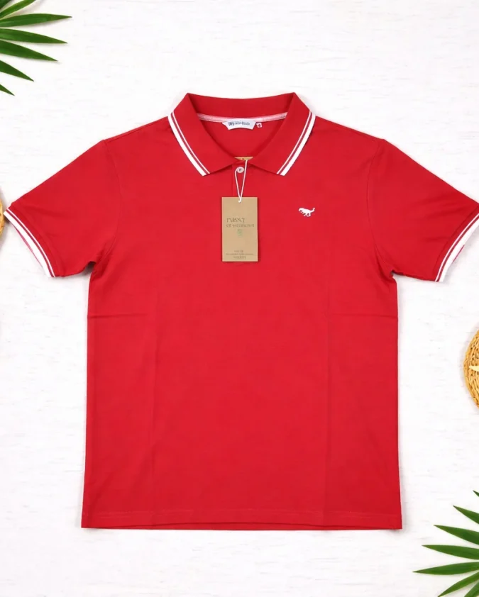 Red Boys Polo T-Shirt Front View 2-16Y